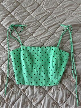 Zara Mint Green Polka Dot Smocked Crop Top